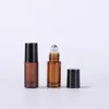 Many Colors Thick Glass Roll On Bottles 5ml With Metal Ball Roller Black White Cap For Cosmetics Make Up