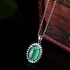 Łańcuchy Nefrite Jade wisiorek naturalny zielony naszyjnik chalcedony 925 Srebrny rzeźbiony łańcuch obojczyka dziewczęta faworyzuj amulet grzywna biżuteria