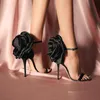 Sandales été fête chaussures femmes en cuir PU bout ouvert bride à la cheville grande fleur talons aiguilles élégant Banquet pompes WSH3538Sandals