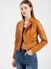 Women's Leather & Faux Women Washed PU Jacket For Ladies Fashion Lapel Spring Autumn Solid Color Long Sleeve JacketWomen's