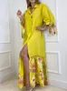 Kadın Mayo Sıradan Baskı Gömlekleri MAXI Elbise Kadınlar İçin Zarif Bağlantı Gevşek Moda Tek Göğüslü Yakası Yıkım Plajı 220325