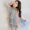 Girl's Dresses 2022 Girls New Children's Clothing Fashion Rainbow Color Cake Tutu kjol Säkad pentagram Y2303