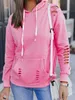 Sudaderas con capucha con agujero roto con estilo para mujer con cordón de manga larga de diseñador sudaderas con capucha sólidas talla S-2XL para damas