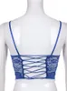 Tanques de mujer Camis Darlingaga Y2K Correa de moda Flaco Corsé azul Top de encaje Mujer Sin espalda Vendaje Sexy Crop Tops Camis Gancho transparente Bralette 230325