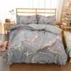 Zestawy pościelowe Zestaw pościeli marmurowy rozmiar Kingqueen Grey Gold Marmurowa kołdra Mężczyźni dorośli Nowoczesne streszczenie Art Tieb Gothic Soft Quilt Cover 230324