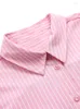 Women's Blouses Shirts For Women 2023 Fashion Pink Striped Shirt With Patch Pockets Lapel Collar Front Button Up Loose Long Sleeve Top