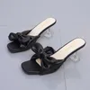 サンダルの女性靴ハイヒールスリッパ太い弓エレガントバタフライノットカットアウトスライドytmtloy夏zapatillas mujer casa 230322