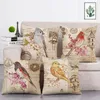Federa per cuscini decorativi stile vintage Fiori retrò Uccelli Lino Decorazione per la casa Federa T344