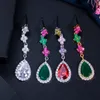 Wedding Jewelry Sets CWWZircons Beautiful Green and Red CZ Zirconia Stone 4 Leaf Long Drop Party Necklace Earrings for Women T225 230325