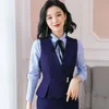 Two Piece Dress Fashion Blue Waistcoat Vest Women Business Suits Skirt And Top Sets Ladies Work Office Uniform StylesTwo