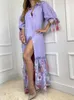 Women's Swimwear Casual Print Shirts Maxi Dress For Women Elegant Tie-Up Loose Long Fashion Single-Breasted Lapel Slit Beach 220325