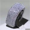 ジュエリーサイズ510 Luxury 925 SterlingSier Fill Pave Mirco fl White Sapphire CZ Diamond Promise Ring Women Band for Drop Deli Dhnem