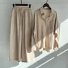 Women's Two Piece Pant's 2piece Retro Oversize Cotton and Linen Shirt Plus High Waist Slacks Suit Sweatshirt Set 230325