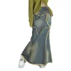 Kjolar 2000 -talets retro y2k estetik grunge lång kjol vintage mall goth streetwear hippie stil stjärna tassel mönster denim 230325