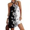 Vestidos casuais Sexy Halter Halter Neck Floral Printing Mini Dress 2023 Summer Women Women Beach Off ombro LOUS VESTIDO