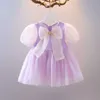 Robes fille bébé fille robe 2023 été Net rouge fée enfants grand nœud papillon violet fil enfants vêtements R230612
