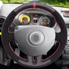 Steering Wheel Covers Black Suede Faux Leather Red Marker Hand-stitched Car Cover For Clio 3 2005-2013 2005-2013Steering CoversSteering CovS