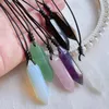 Healing Jewelry Natural Gem Stone Pendant Necklace Womens Double Pointed Opal Amethysts Pink Crystal Quartz Hexagonal Pendulum