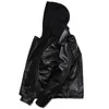 Men's Leather Faux Motorcycle Detachable Hat Cowhide Real Jacket Men Slim Biker Jackets Oblique Zipper Clothing S5XL 230325