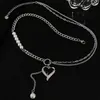 Pendant Necklaces 2023 Goth Y2K Double Layer Pearl Heart Necklace Man Hip-Hop Simple Choker Chain Stitching Exquisite Women Collar Gift