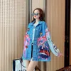 Chaquetas de mujer Harajuku Oversize Denim Oversized Patchwork Color Streetwear Cartoon Print Jean Coat Mujer Top 230325