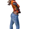 女性のTシャツ女性カラーブロックTシャツ大人カジュアルレタープリント長袖丸い首のクロップトップス