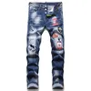 Męskie dżinsy od projektantów Spodnie męskie Projektant czarne obcisłe naklejki Light Wash Ripped Motorcycle Rock Revival Joggers True Religions Mens jeans