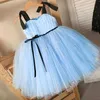 Flickans klänningar Baby Girl Tulle Dress Princess Party Fluffy Flower Wedding Champagne GOWN BARN KLÄDER KLÄDER VESTIDOS R230607