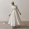 Abiti da sposa di perline modesti abiti da sposa con paillettes musulmani con maniche lunghe una linea di raso a lunghezza della caviglia Vestitido de novi 415