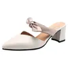 Women's Sandals Quality Pumps Genuine 159 Summer High Leather Fashion Square Heel Shoes Pointed Toe Female Closed 94 25