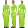 Zweiteiliges Kleid CM.YAYA Damen-Set mit Quasten und seitlichem Spleißen, figurbetont, Midi-Maxi, sexy, durchsichtiges Netz, langärmlig, T-Shirts und Rock, Anzug, passendes Set 230325