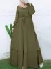 Ethnische Kleidung ZANZEA Vintage Muslim Kleid Frauen Langarm Maxi Solide Sommerkleid Robe Femme Weibliche Kordelzug Marocain Türkische Vestidos 230325
