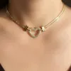 Hänghalsband lyxiga full kubik zirkoniumhjärtform halsband för kvinnor guld färg högkvalitativ kedja gnistrande fin smyckenpendant hals