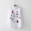 Women's Blouses Shirts White Shirt Casual Wear Button Up Turn Down Collar Long Sleeve Cotton Blouse Embroidery Feminina T8D427M 230325