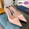 6s Luxury Dress Shoes Women Slingback Pump Sandals High Heels 75mm spetsiga tår Borsta läderpumpar mode Kvinnor Designer Bröllopsfest Sandal med låda