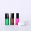 Many Colors Thick Glass Roll On Bottles 5ml With Metal Ball Roller Black White Cap For Cosmetics Make Up