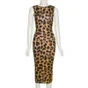 Casual Dresses AHAgaga Sexy Leopard Print Women Fashion Backless Sheath Bodycon Prom Gown Sleeveless Female Party Vestido Robe 230325