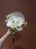 Wedding Flowers JaneVini 2023 Chinese Elegant Bridal Hand Fan Handmade White Tulip Silk Outdoor Bouquet Ramo Novia Boda