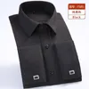 Men's Casual Shirts Quality Gentle Formal Mens French Cuff Dress Shirt Men Long Sleeve Solid Striped Style Men's Shirts Cufflink Include Plus Size 230325