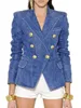 Costumes pour femmes Blazers HIGH STREET Fashion 2023 Veste de créateur Boutons de Lion en métal Double boutonnage Denim Manteau extérieur 230325