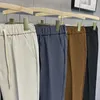 Pantalones de hombre Caqui Cordón Cintura elástica Pantalones de traje de hombre Negocios Casual Moda Drape Primavera Otoño Pantalones masculinos Oficina Hombres Ropa W0325