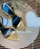 lyxdesigner Klänning Skor kvinna man glänsande läder toffel sammet nit hänglås spetsigt naken högklackat AnkelRem sandal 10.5CM Summer Fashion Sandal