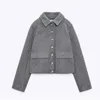 Women's Jacket Elegant Grey bombers Woolen Coat 2023 spring Lapel Single Breated with Pocket Ladies Wool long sleeve s 230325