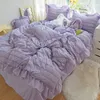 Bedding sets Purple Princess Bedding Set Luxury Solid Color Duvet Cover Pillowcase Linens Twin Queen King Bed Sheet Set Woman Girl Kawaii Set 230324