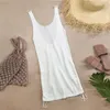 Женские купальные костюмы белая вязаная туника сексуально посмотри сквозь сетчатое платье Женская пляжная одежда сплошной бикини пляж прикрытие 220325