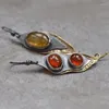 Dangle Küpeler Ulusal Tarz Basit Doğal Pea Pod Mercan Taş Kakma Kolye Asimetrik Vintage Mücevher İfadesi Boho