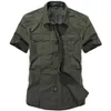 Men's Casual Shirts Fashion Cotton Summer Men Plus Size Loose Baggy Short Sleeve Turn-down Collar Military Style Male Clothing 230325