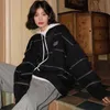 女性SフーディーズスウェットシャツHouzhou Harajuku Black Sweatshirt Women Korean Fashion Streetwear Striped Phoodie Vintage Hip Hip Hop Pullover Aesthetic特大230325