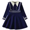 Girl's Dresses knitting wool long sleeve splicing dress spring and autumn new girl baby Navy style knitted