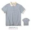 Herrpolos vintage varumärke polo skjortor Summer Men's Blue Stripe Tshirt 100% Cotton Slå ner krage Kort ärm Tennis Sport Casual Tops 230325